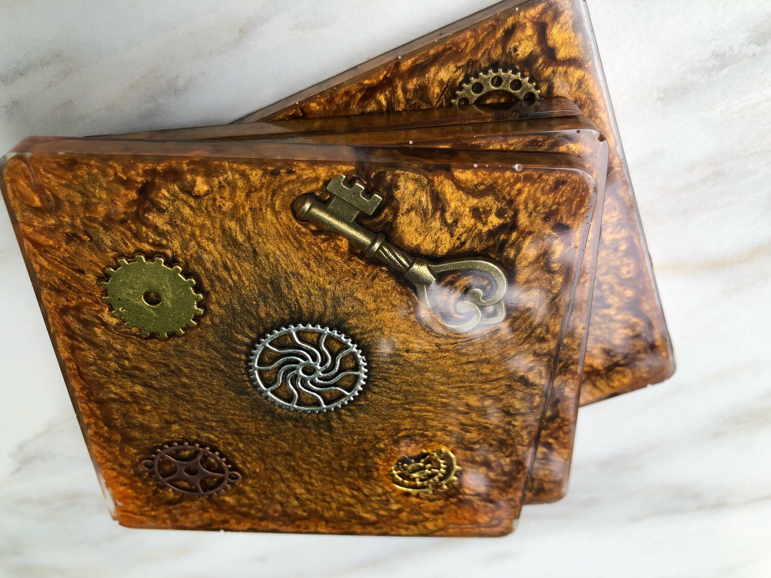 Steampunk Square Copper Coaster Set