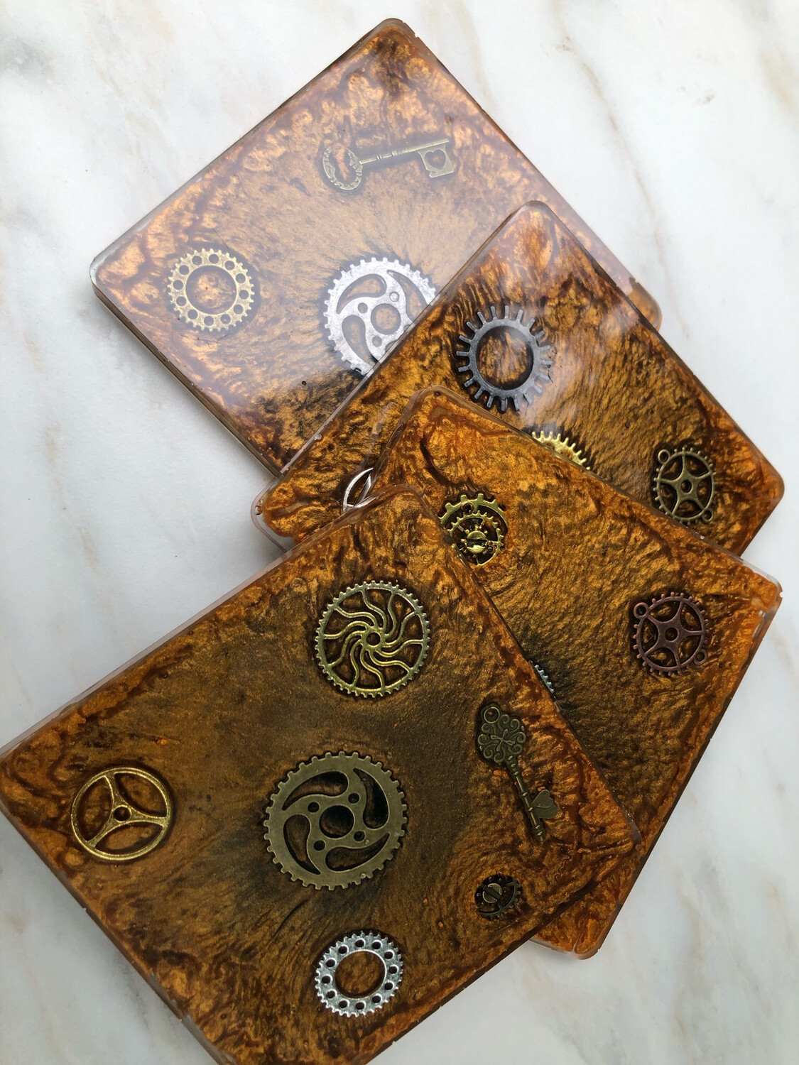 Steampunk Square Copper Coaster Set