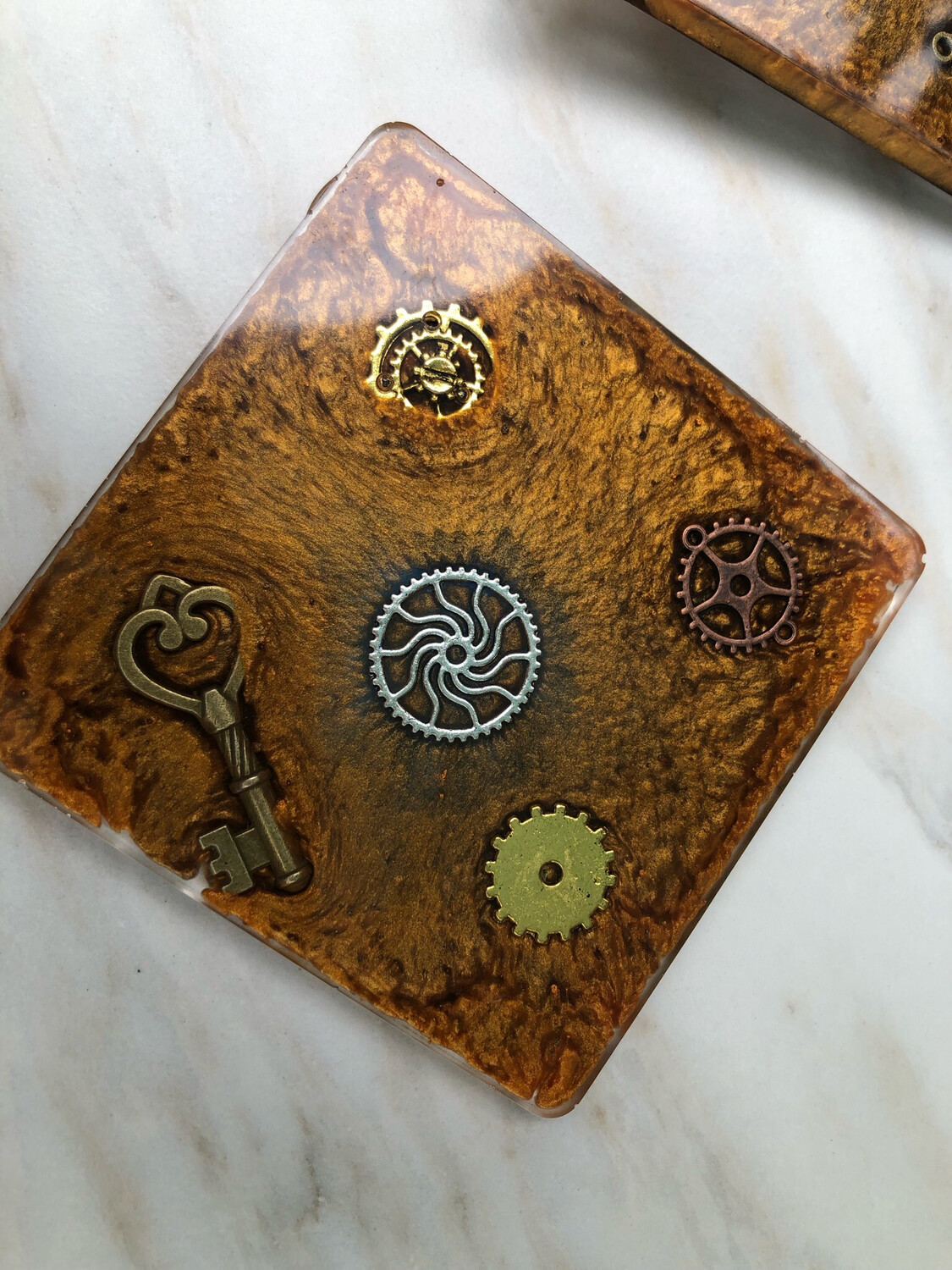 Steampunk Square Copper Coaster Set