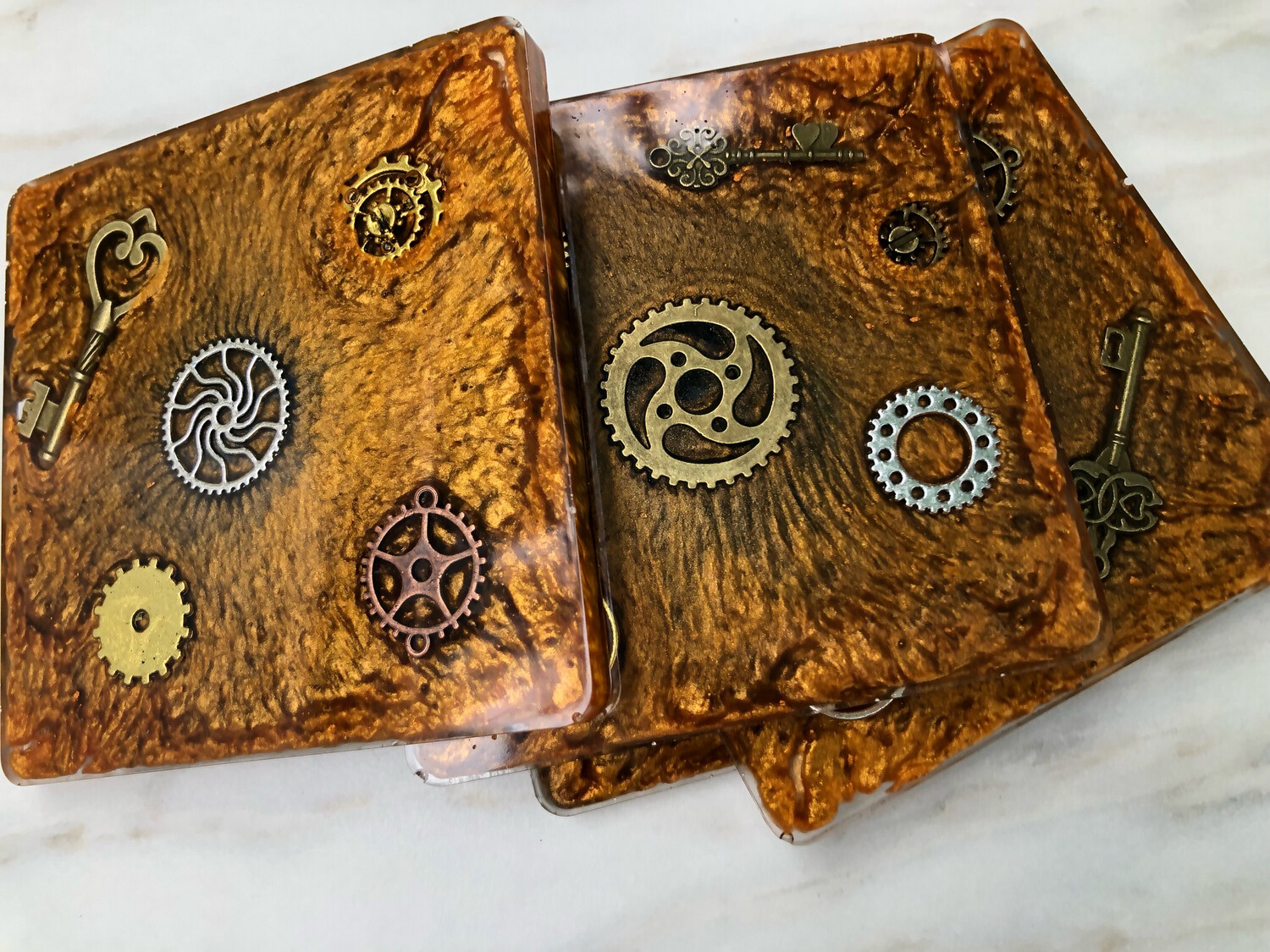 Steampunk Square Copper Coaster Set