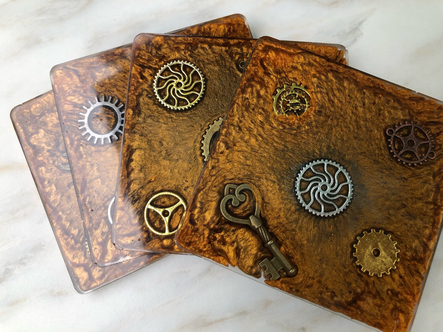 Steampunk Square Copper Coaster Set