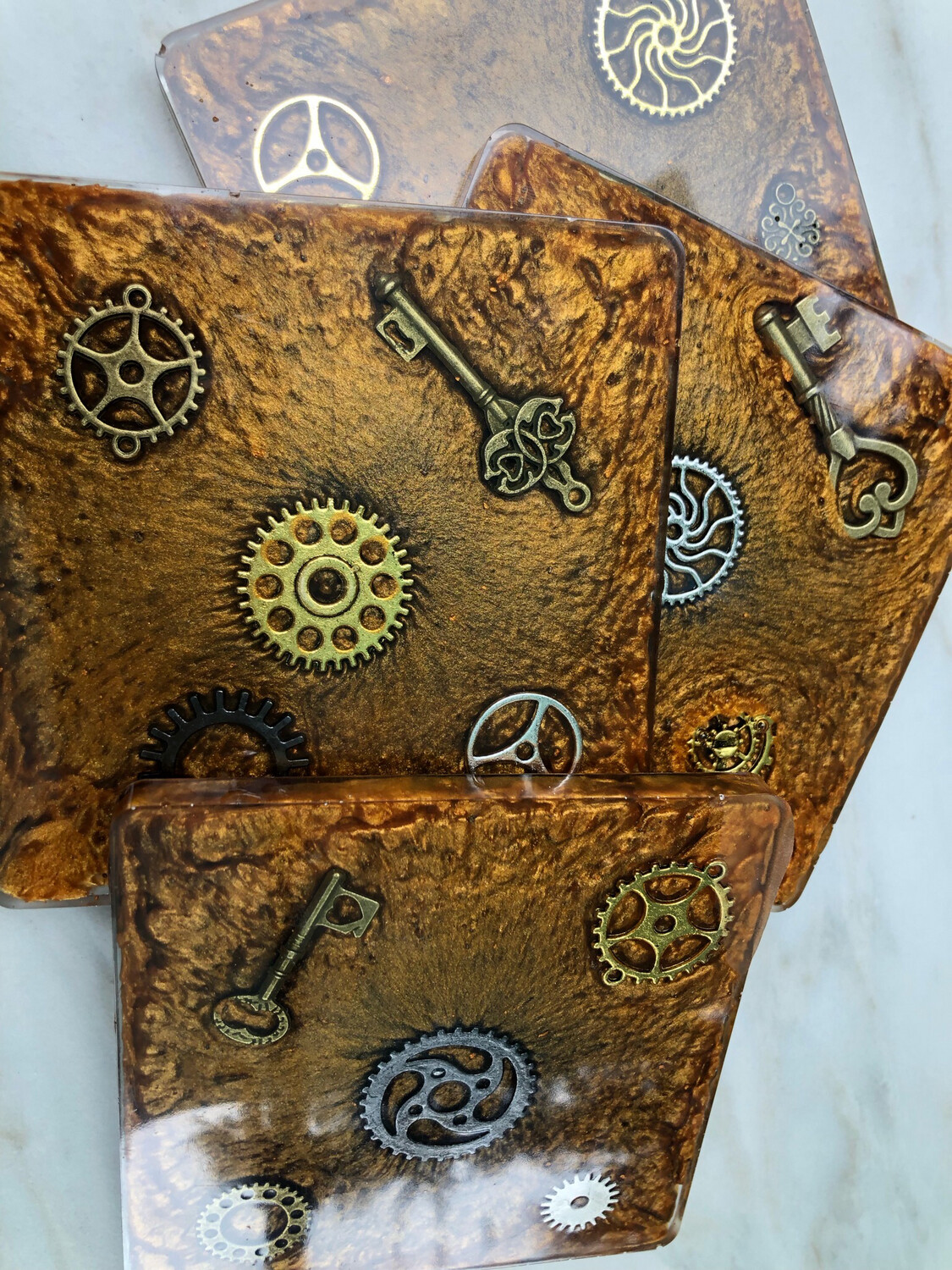 Steampunk Square Copper Coaster Set