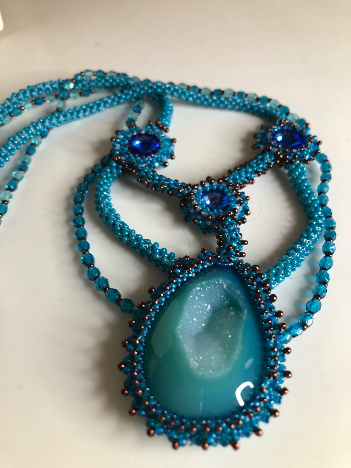 Blue Druzy Right Angle Weave Necklace