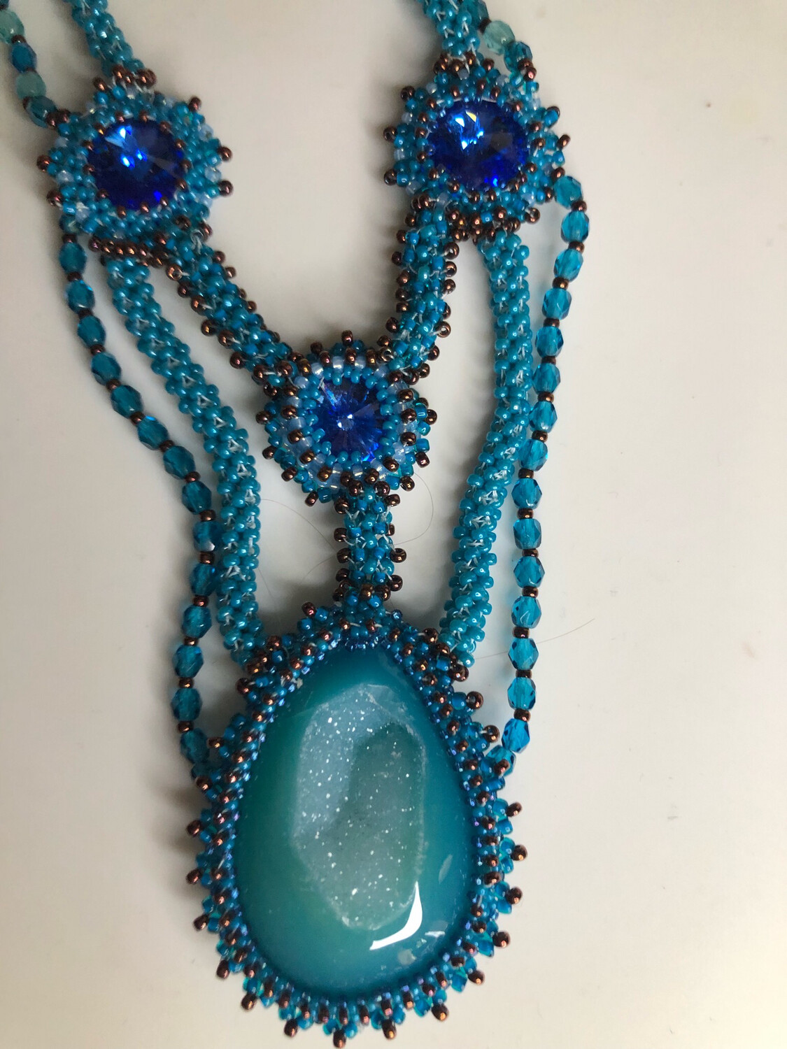 Blue Druzy Right Angle Weave Necklace