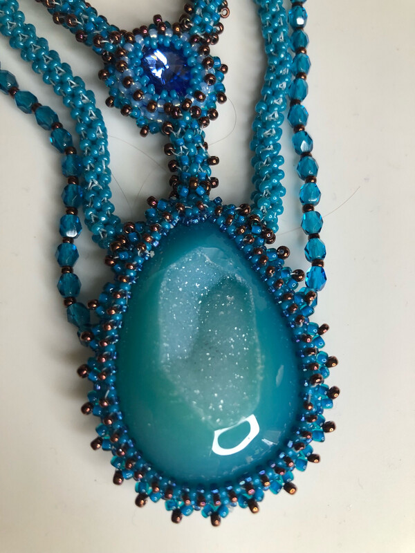 Blue Druzy Right Angle Weave Necklace