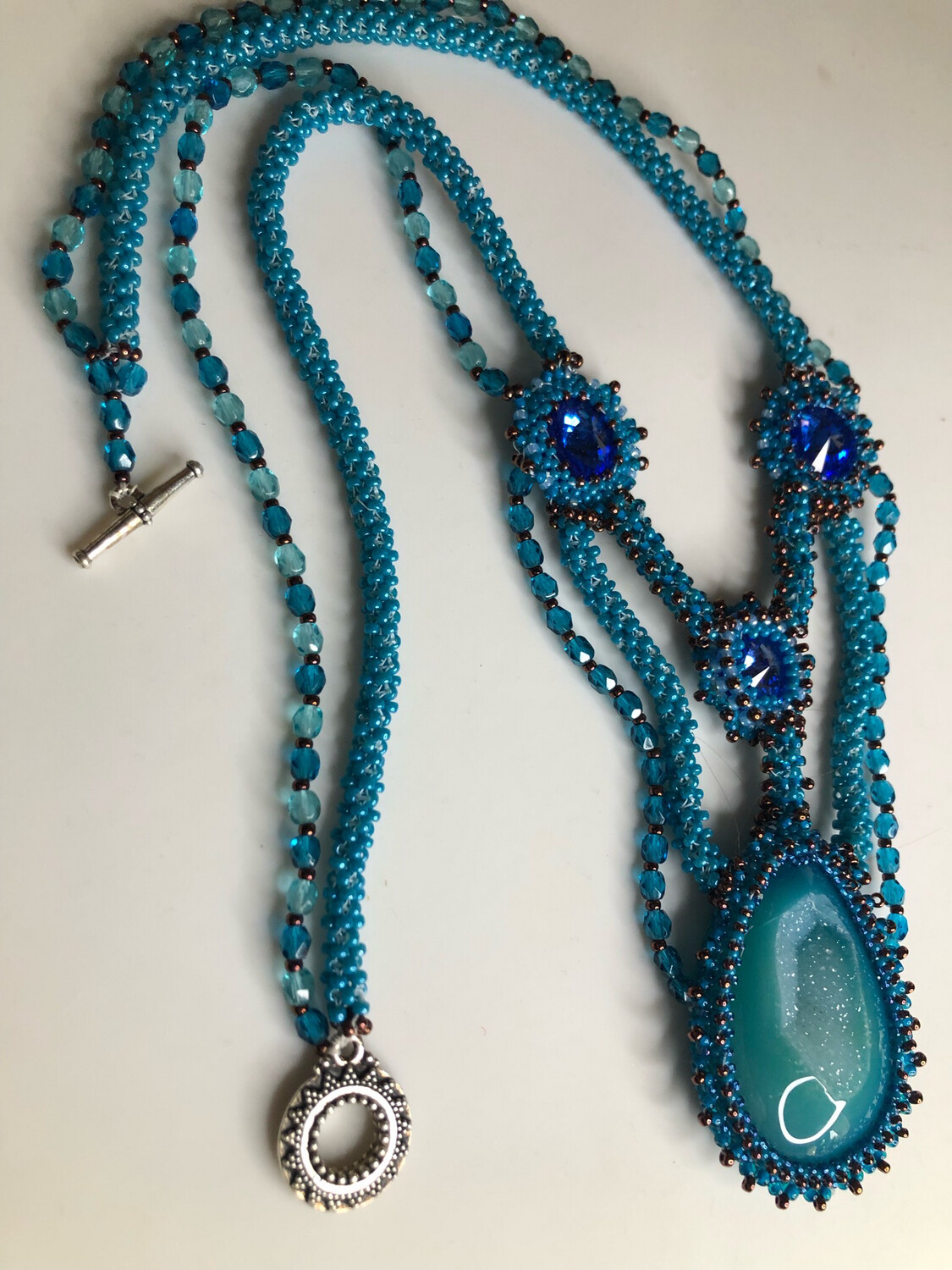 Blue Druzy Right Angle Weave Necklace