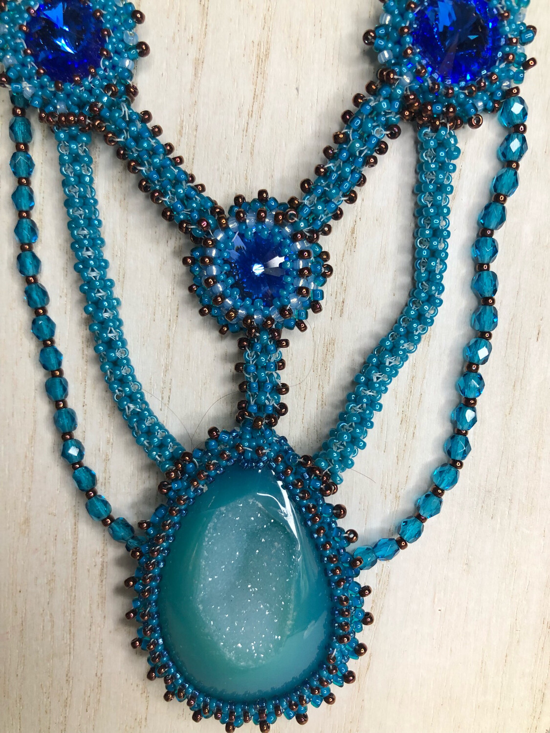 Blue Druzy Right Angle Weave Necklace