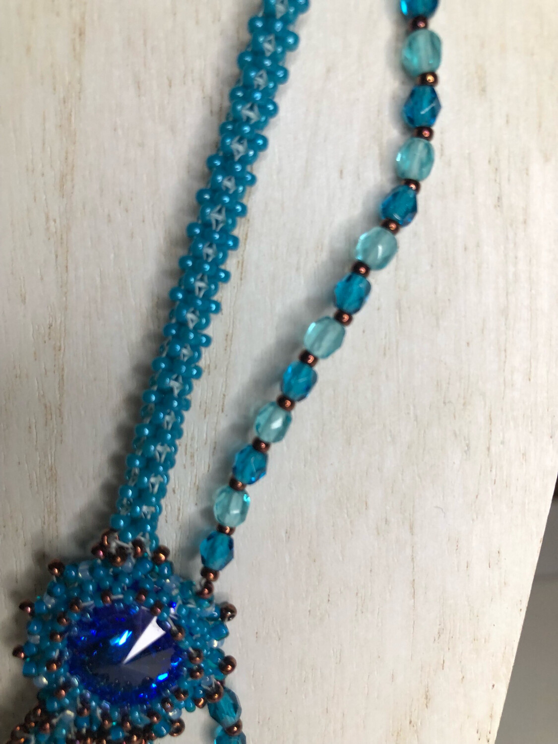 Blue Druzy Right Angle Weave Necklace