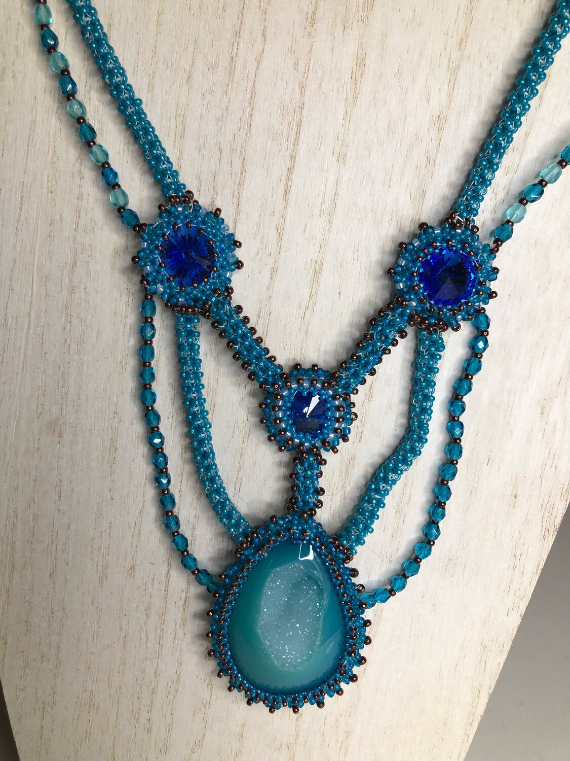 Blue Druzy Right Angle Weave Necklace
