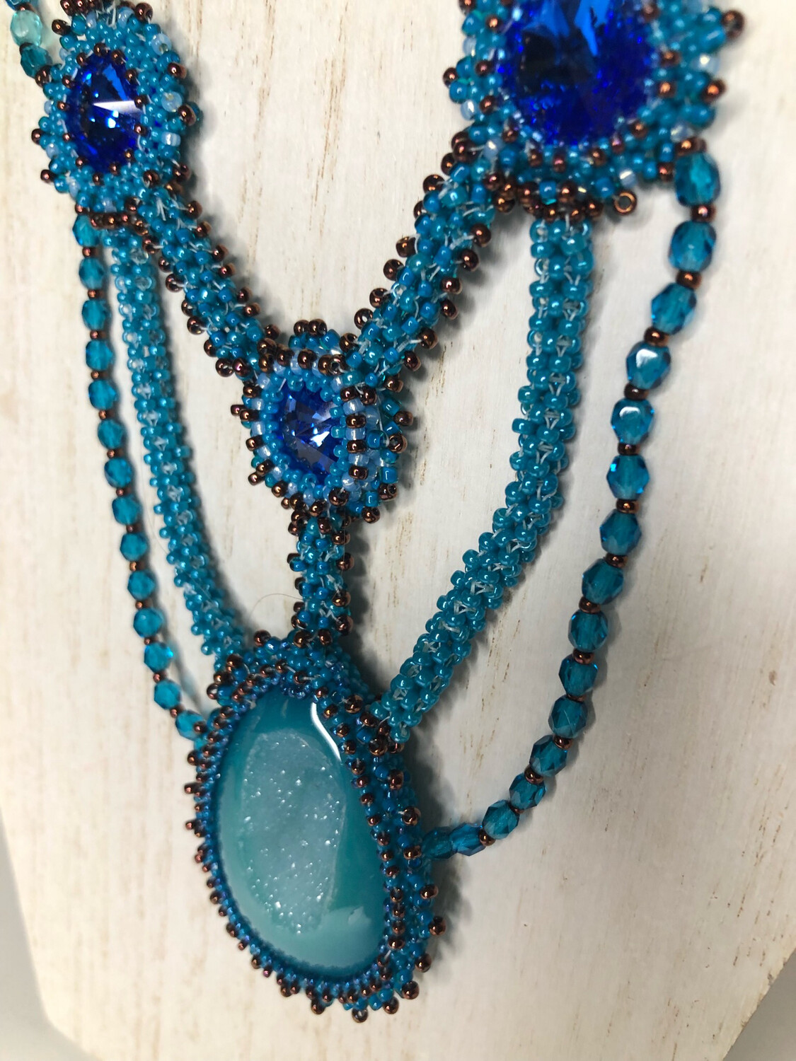 Blue Druzy Right Angle Weave Necklace