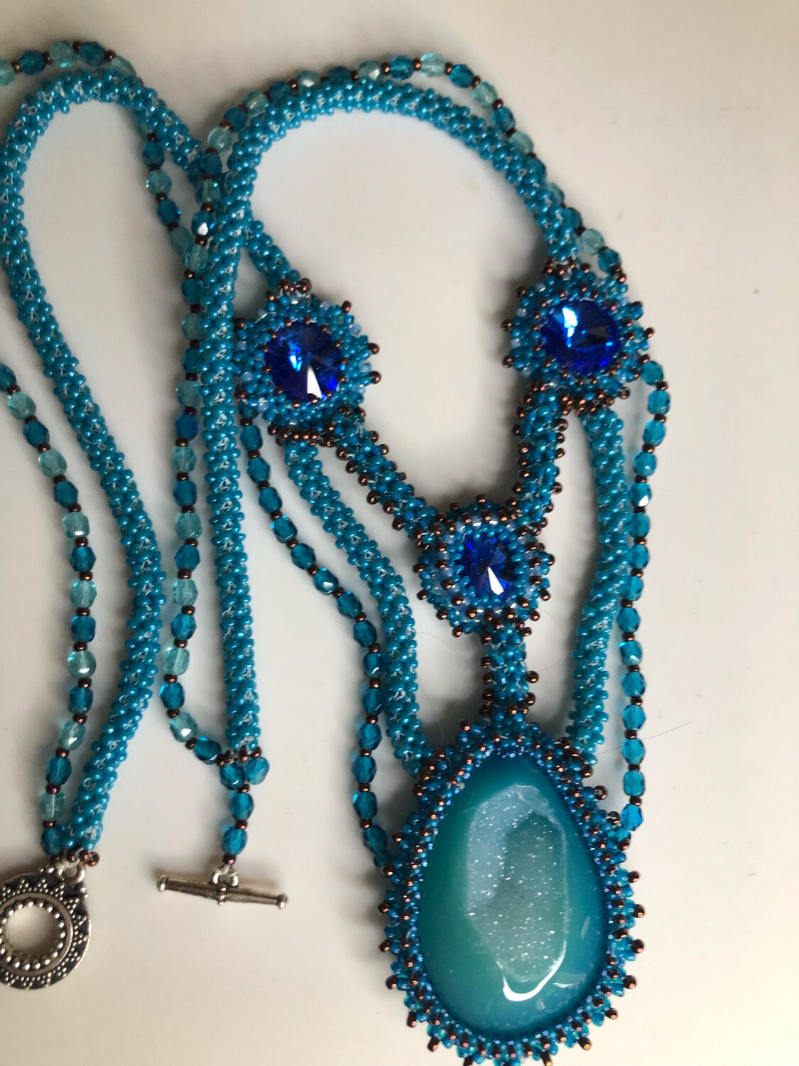 Blue Druzy Right Angle Weave Necklace