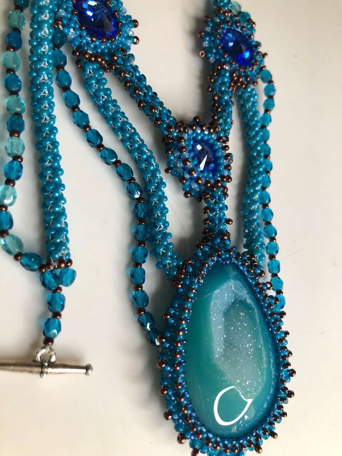 Blue Druzy Right Angle Weave Necklace