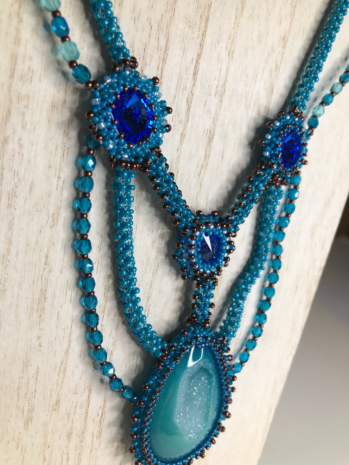 Blue Druzy Right Angle Weave Necklace