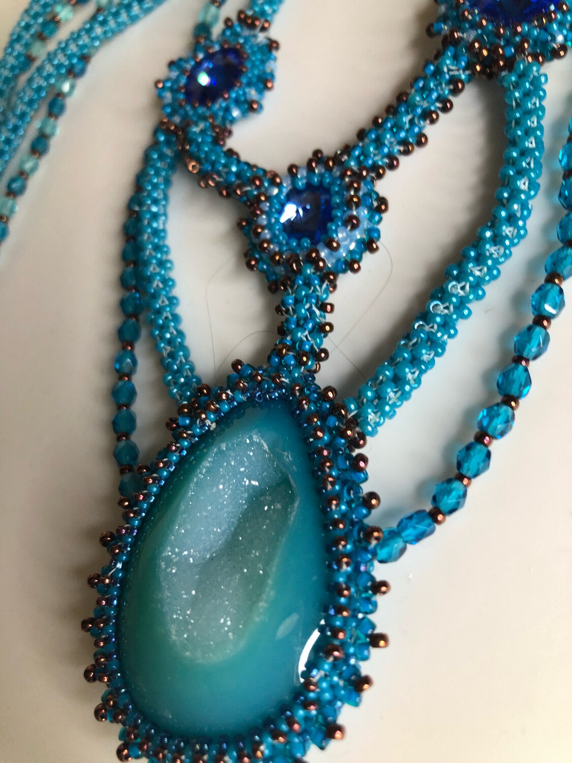 Blue Druzy Right Angle Weave Necklace