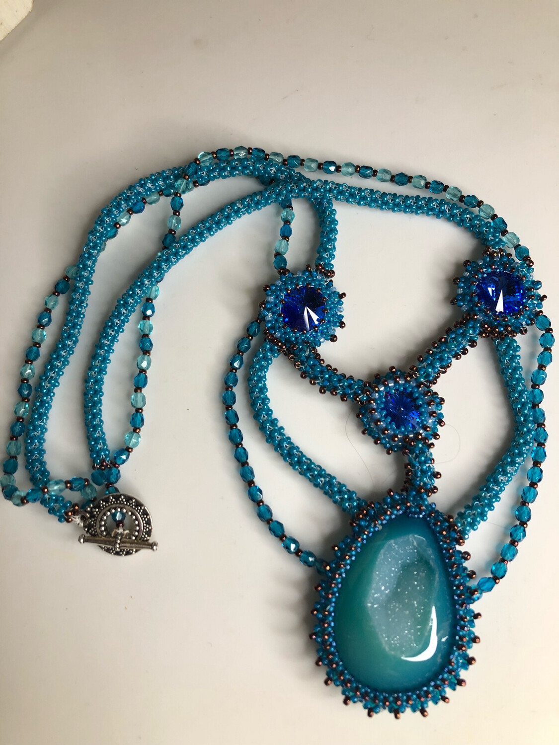 Blue Druzy Right Angle Weave Necklace