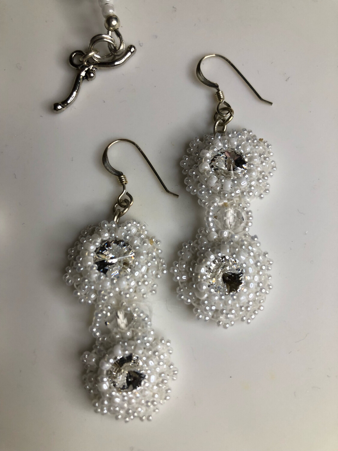 White Doves Bead Embroidery Necklace and Earrings