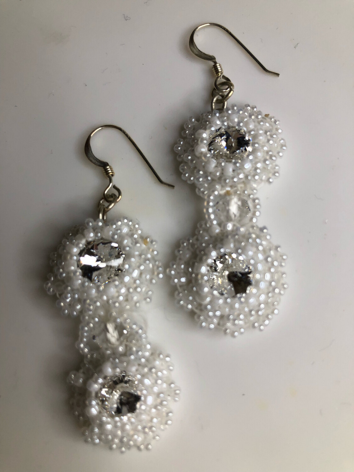 White Doves Bead Embroidery Necklace and Earrings