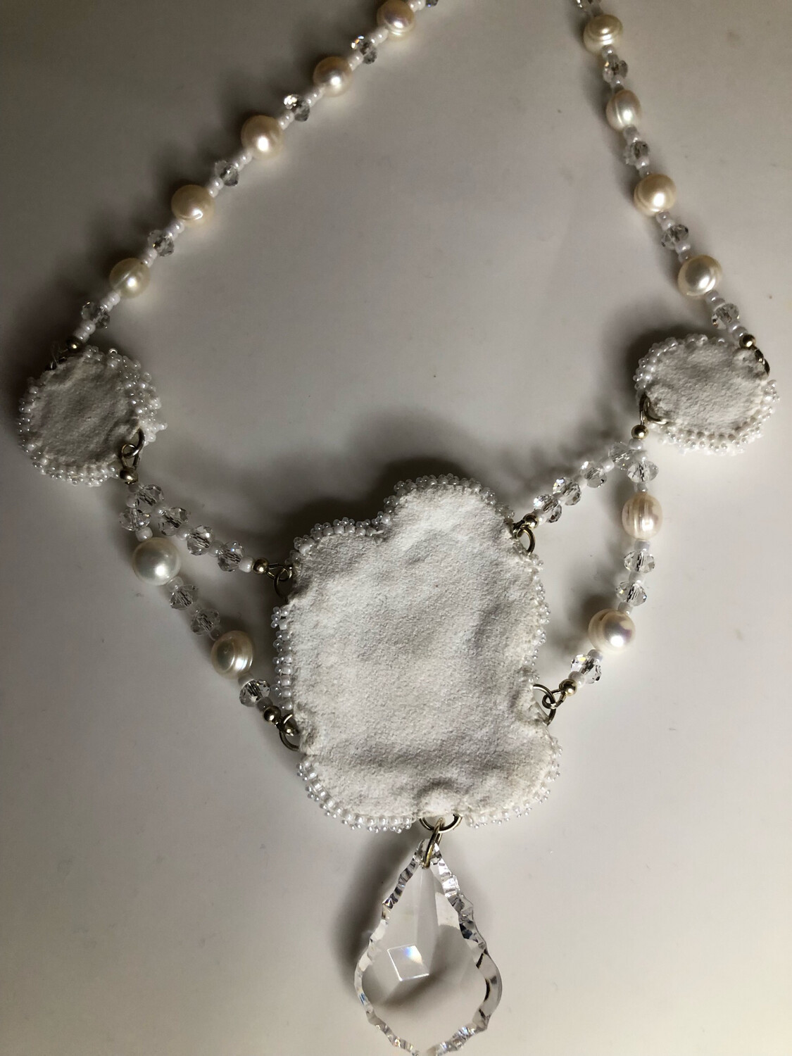 White Doves Bead Embroidery Necklace and Earrings