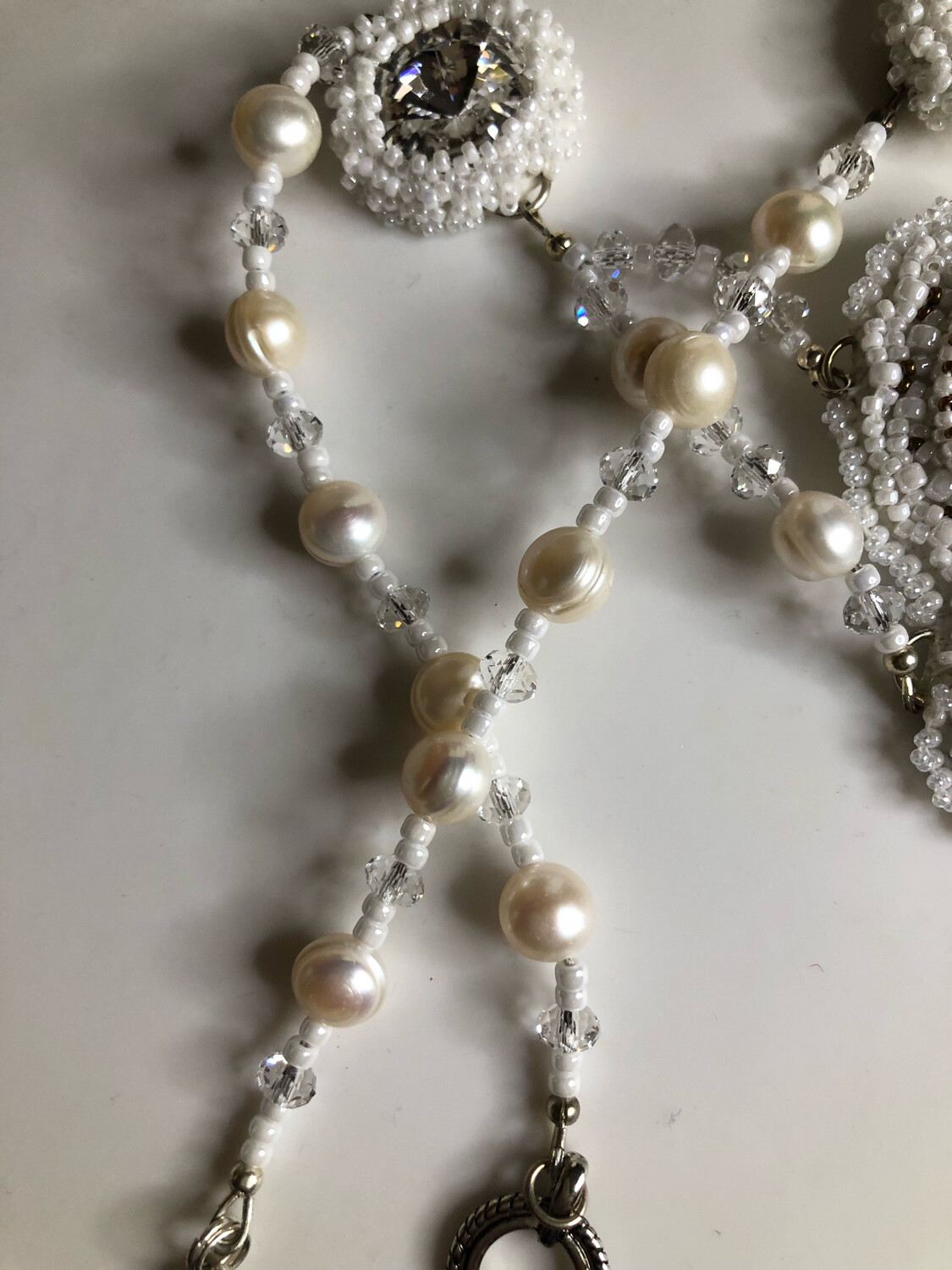 White Doves Bead Embroidery Necklace and Earrings