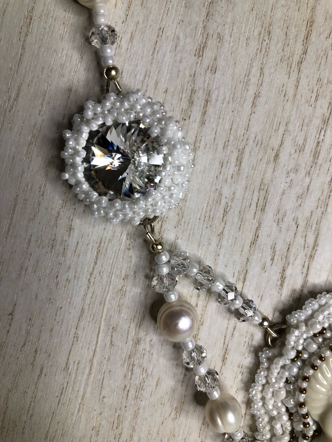 White Doves Bead Embroidery Necklace and Earrings