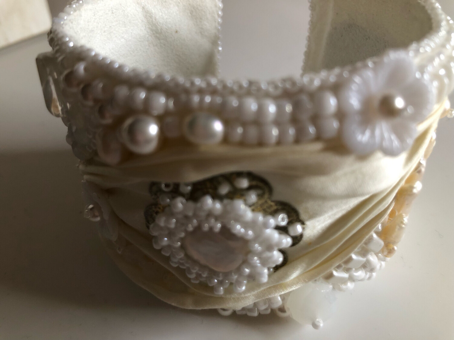 Ivory White Shibori Freshwater Pearl Cuff