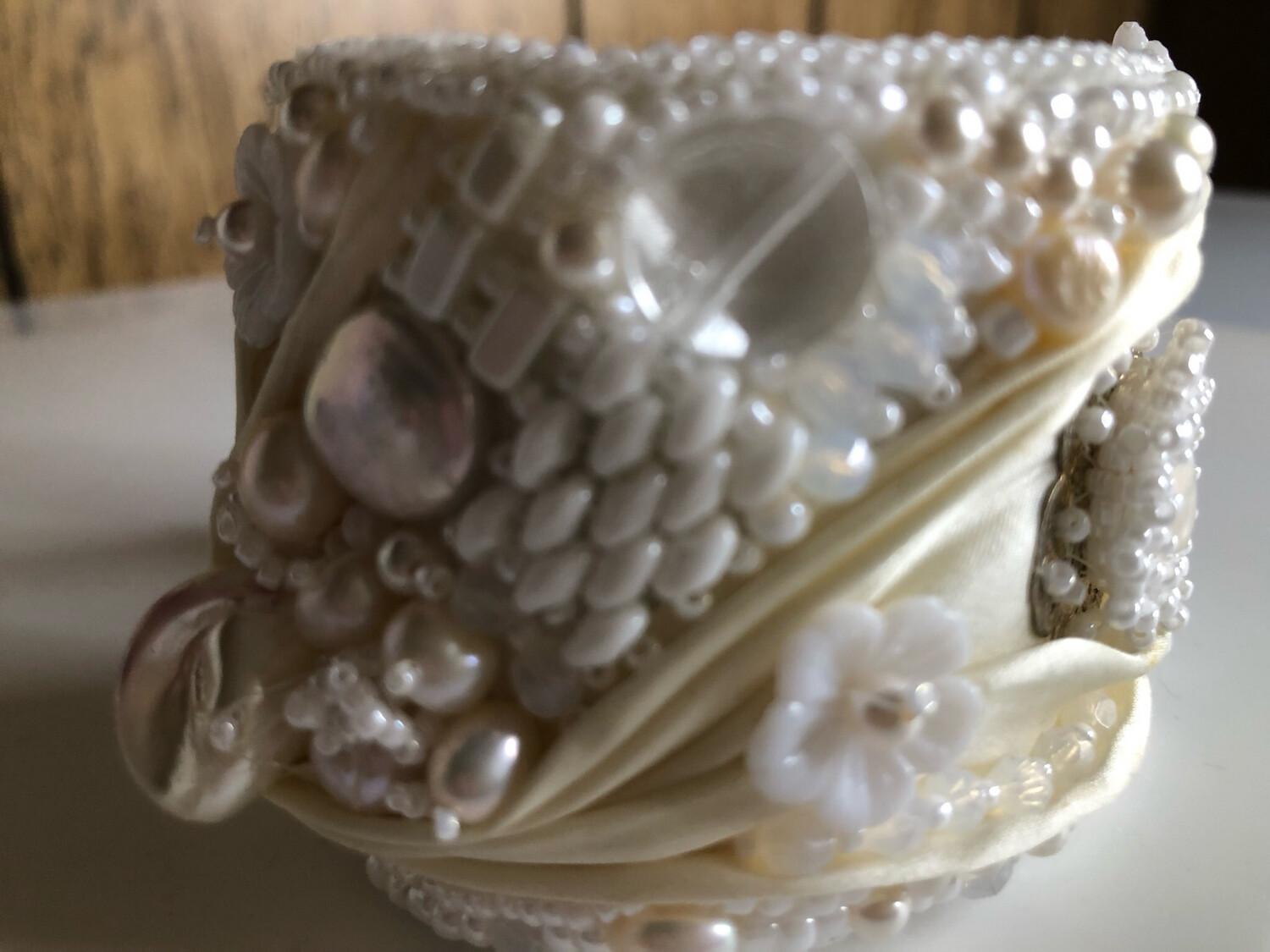 Ivory White Shibori Freshwater Pearl Cuff