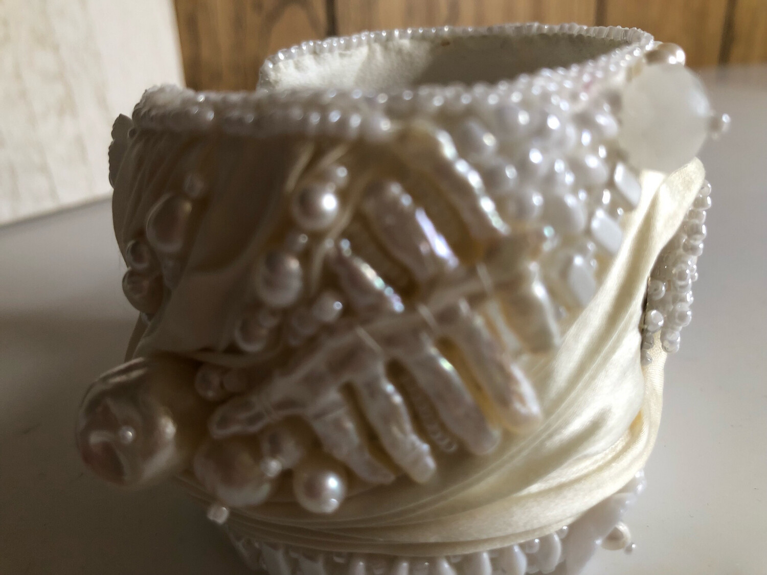 Ivory White Shibori Freshwater Pearl Cuff