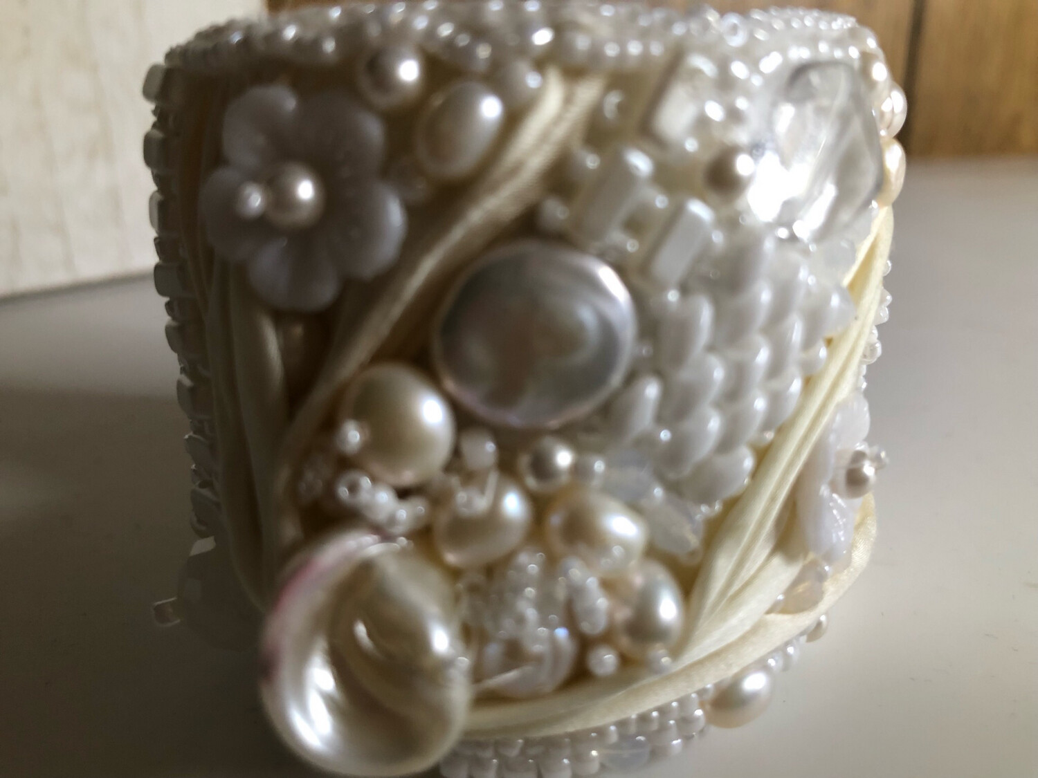 Ivory White Shibori Freshwater Pearl Cuff