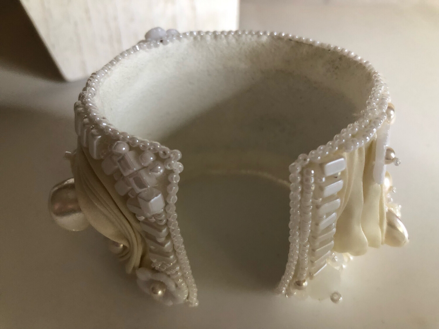 Ivory White Shibori Freshwater Pearl Cuff