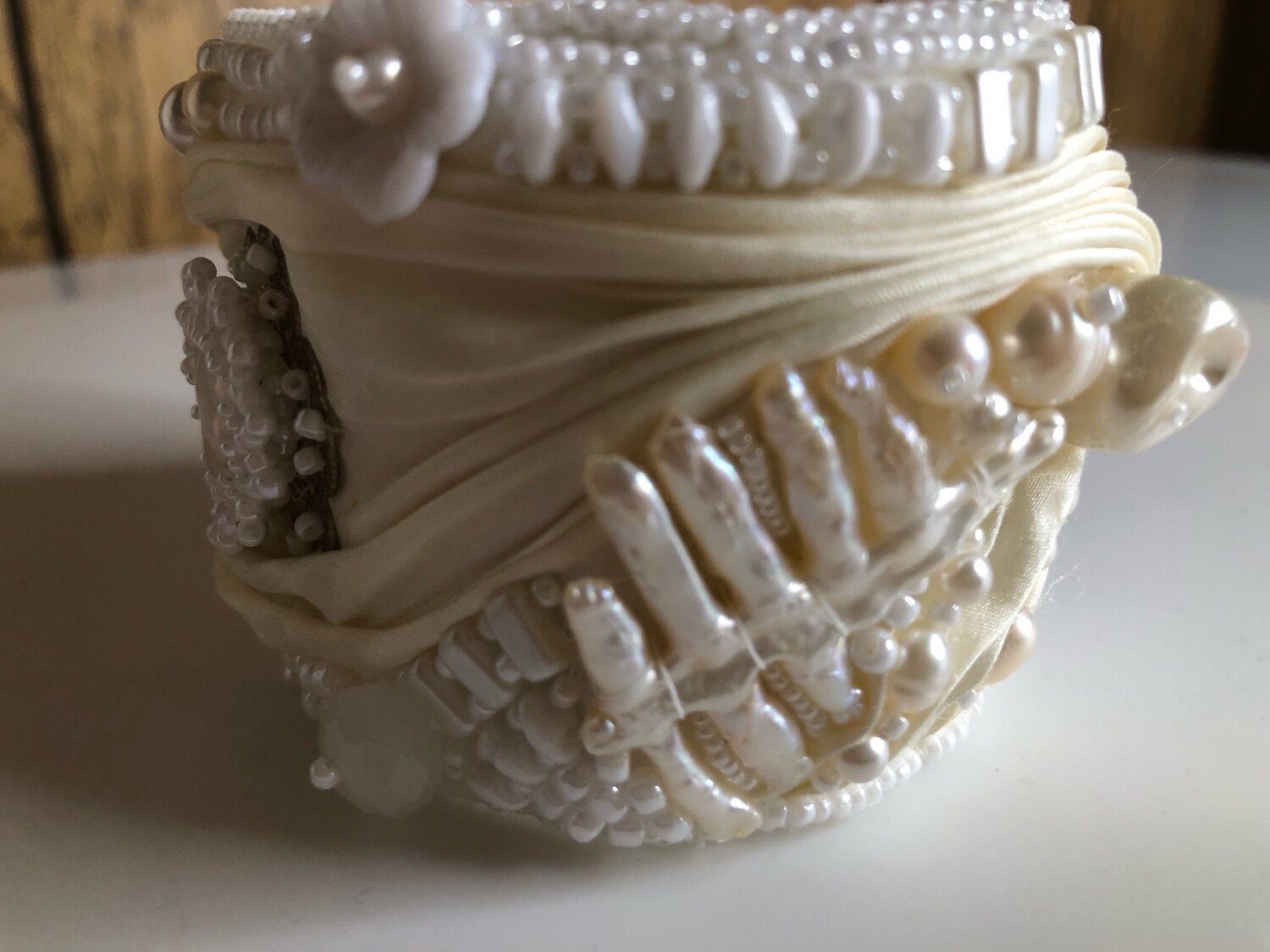 Ivory White Shibori Freshwater Pearl Cuff