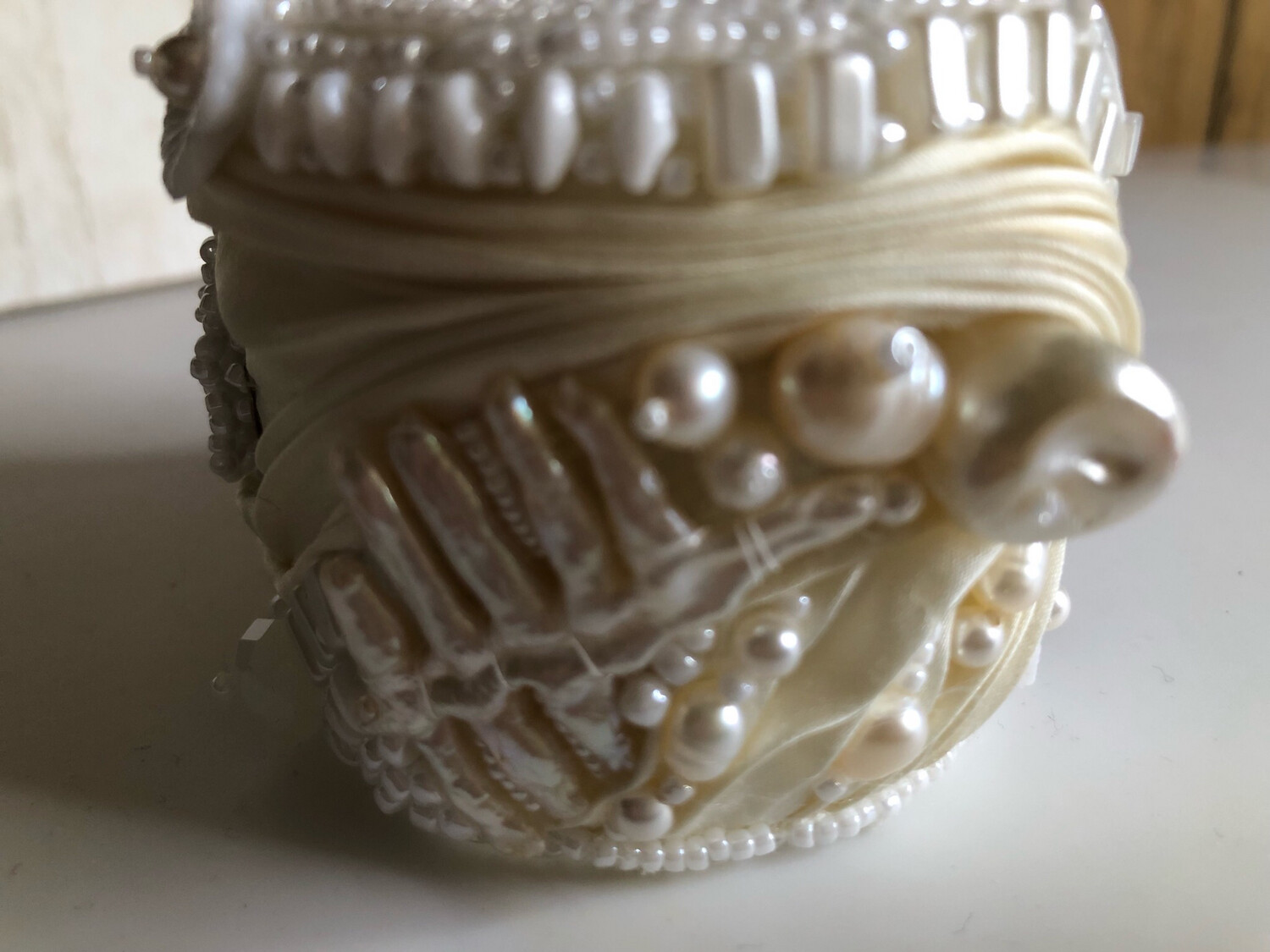 Ivory White Shibori Freshwater Pearl Cuff