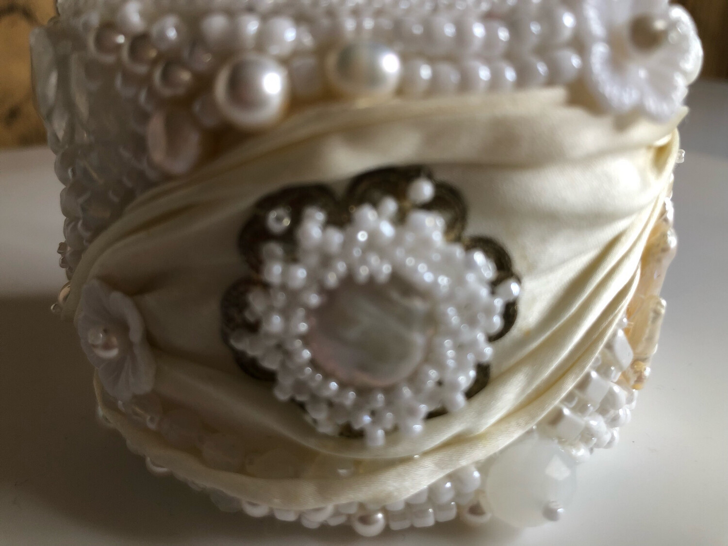 Ivory White Shibori Freshwater Pearl Cuff
