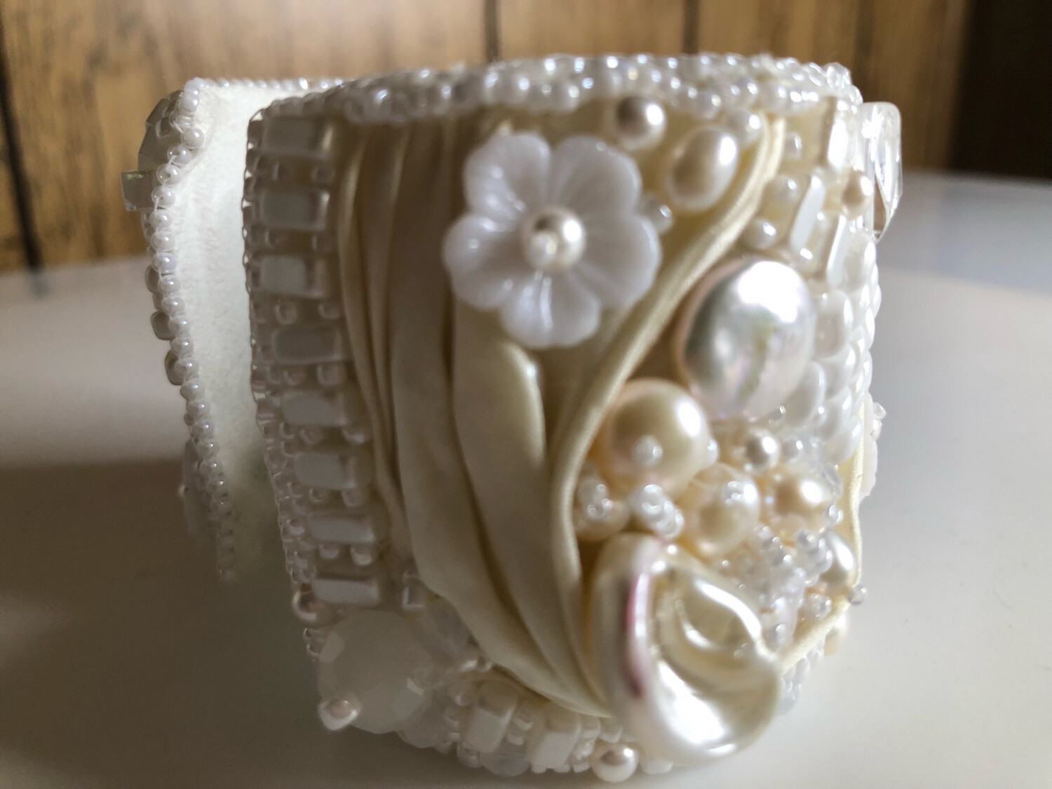 Ivory White Shibori Freshwater Pearl Cuff
