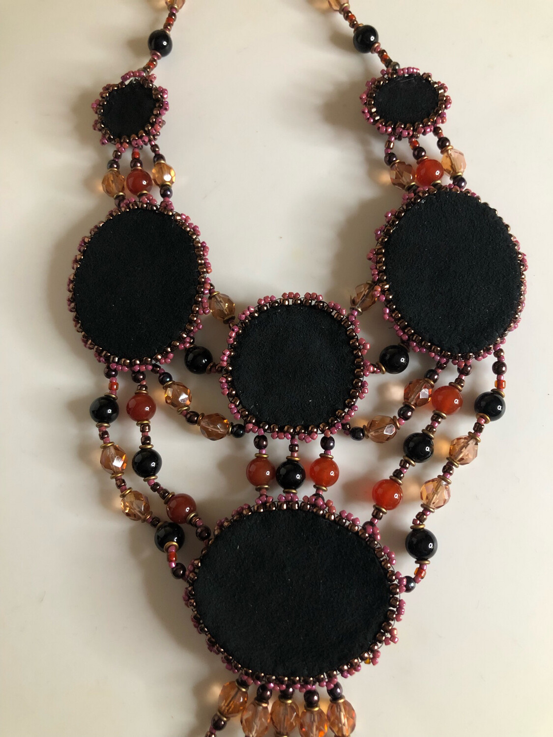 Rusted Red Agate Bead Embroidery Necklace
