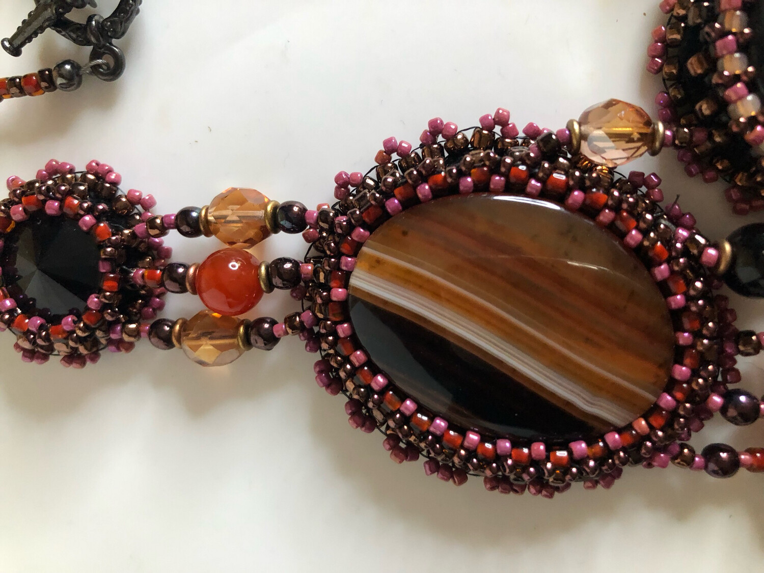 Rusted Red Agate Bead Embroidery Necklace