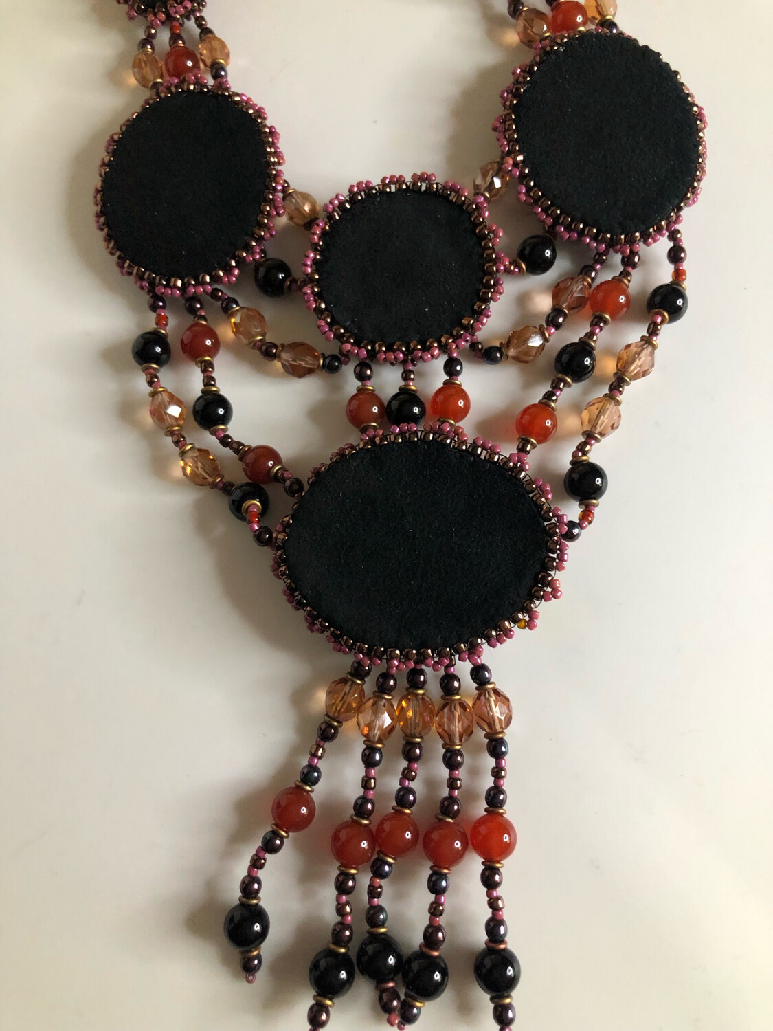 Rusted Red Agate Bead Embroidery Necklace