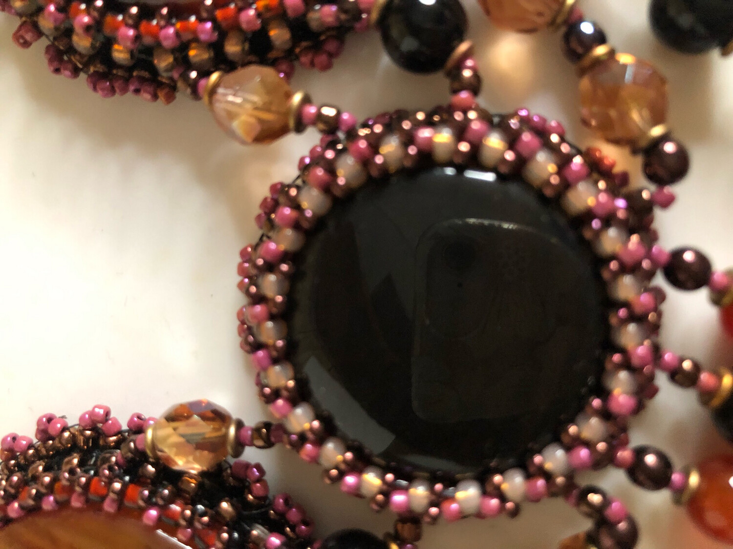 Rusted Red Agate Bead Embroidery Necklace