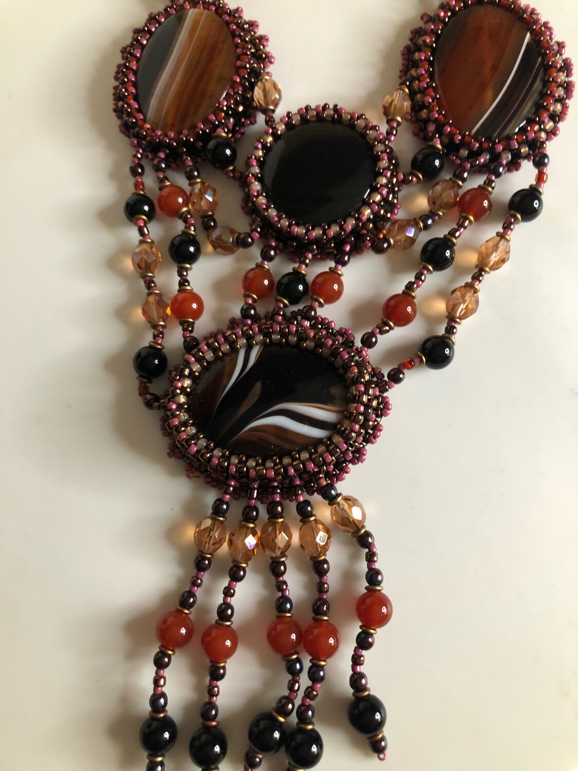 Rusted Red Agate Bead Embroidery Necklace