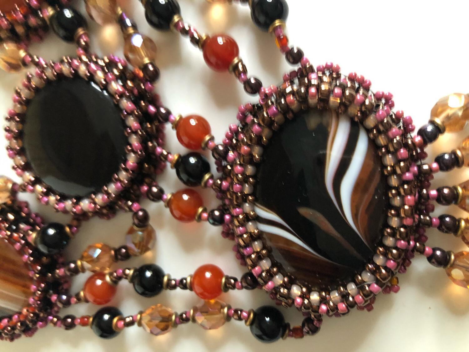 Rusted Red Agate Bead Embroidery Necklace
