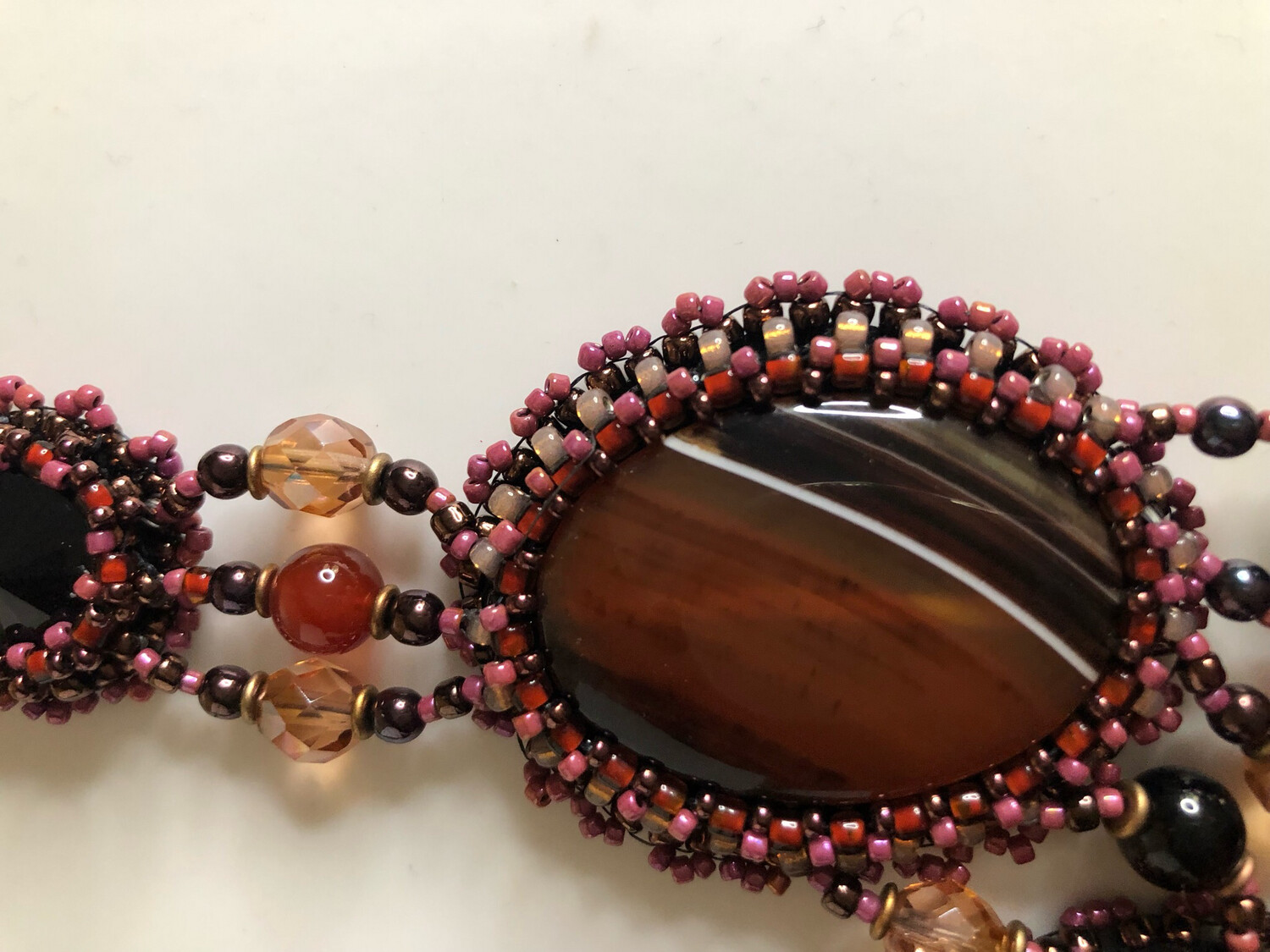 Rusted Red Agate Bead Embroidery Necklace