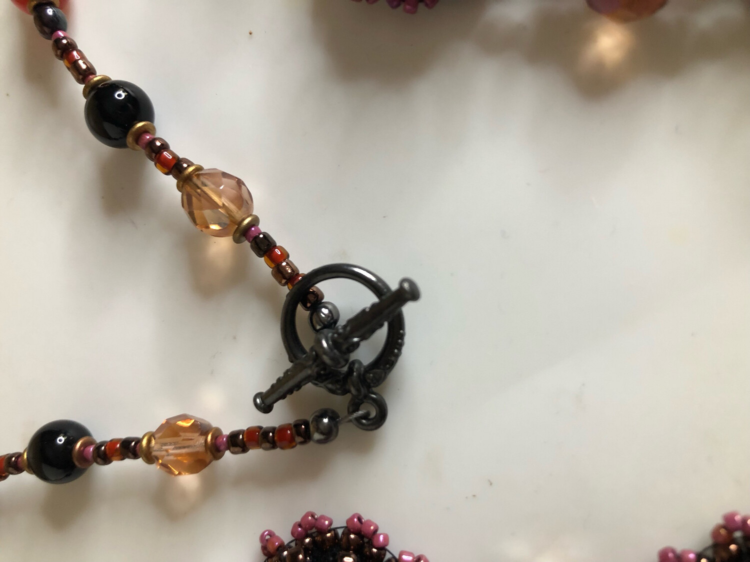 Rusted Red Agate Bead Embroidery Necklace