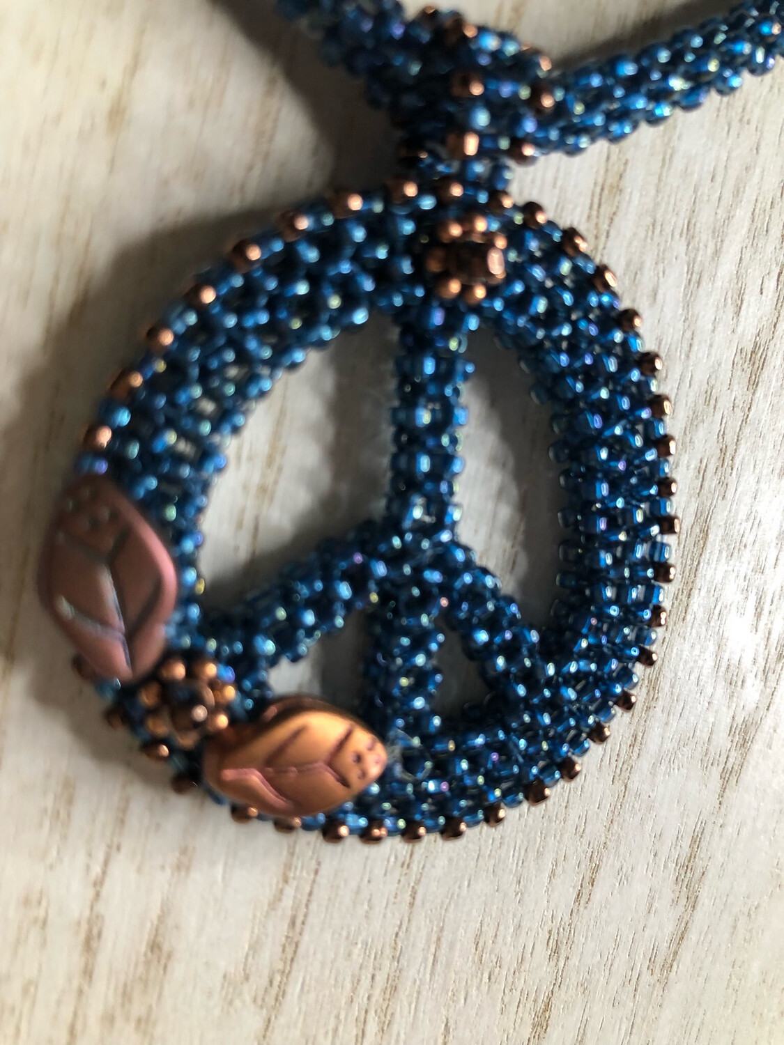 Midnight Blue and Bronze Beaded Peace Sign