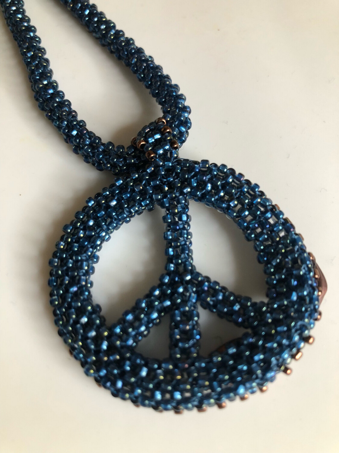 Midnight Blue and Bronze Beaded Peace Sign