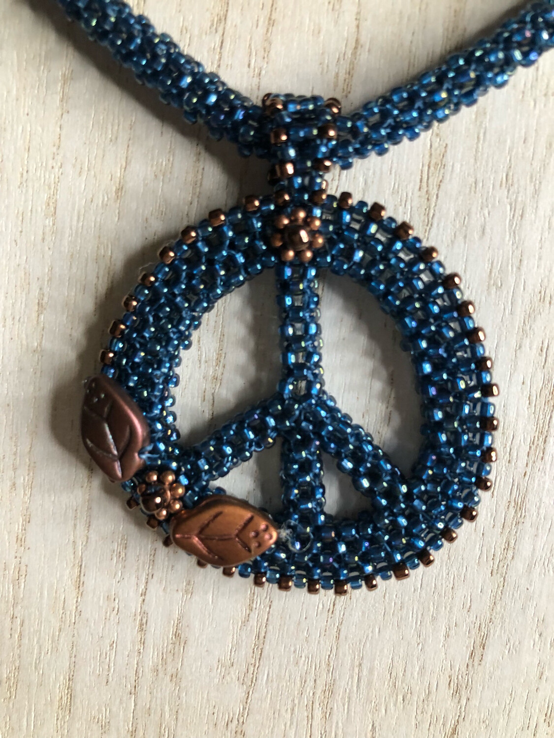 Midnight Blue and Bronze Beaded Peace Sign
