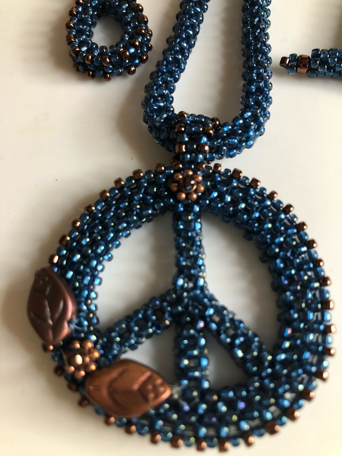Midnight Blue and Bronze Beaded Peace Sign