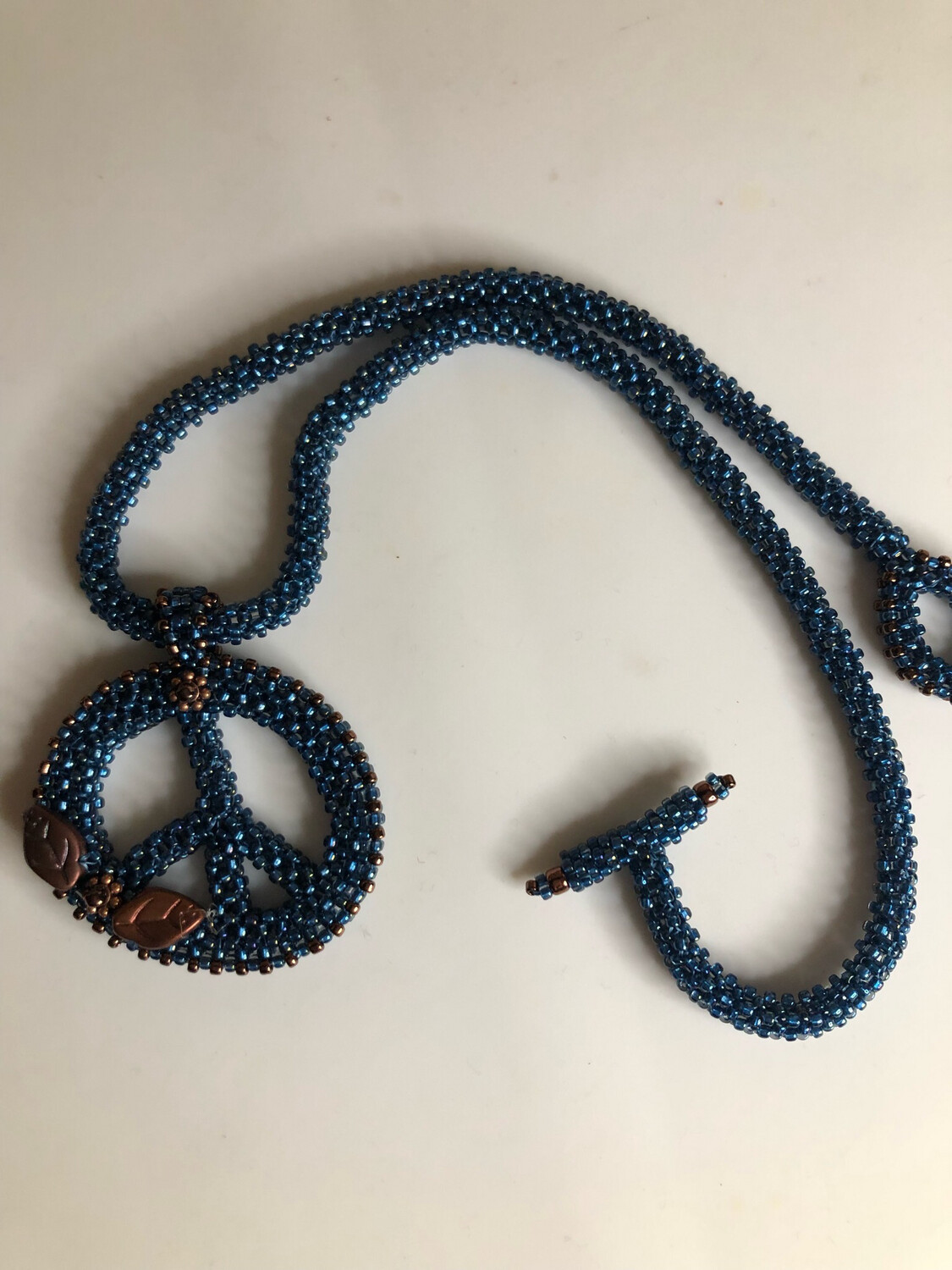 Midnight Blue and Bronze Beaded Peace Sign