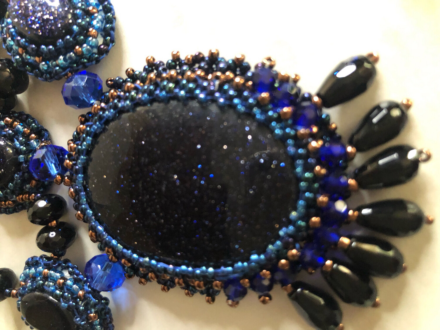 Blue Sand Stone Bead Embroidery Necklace