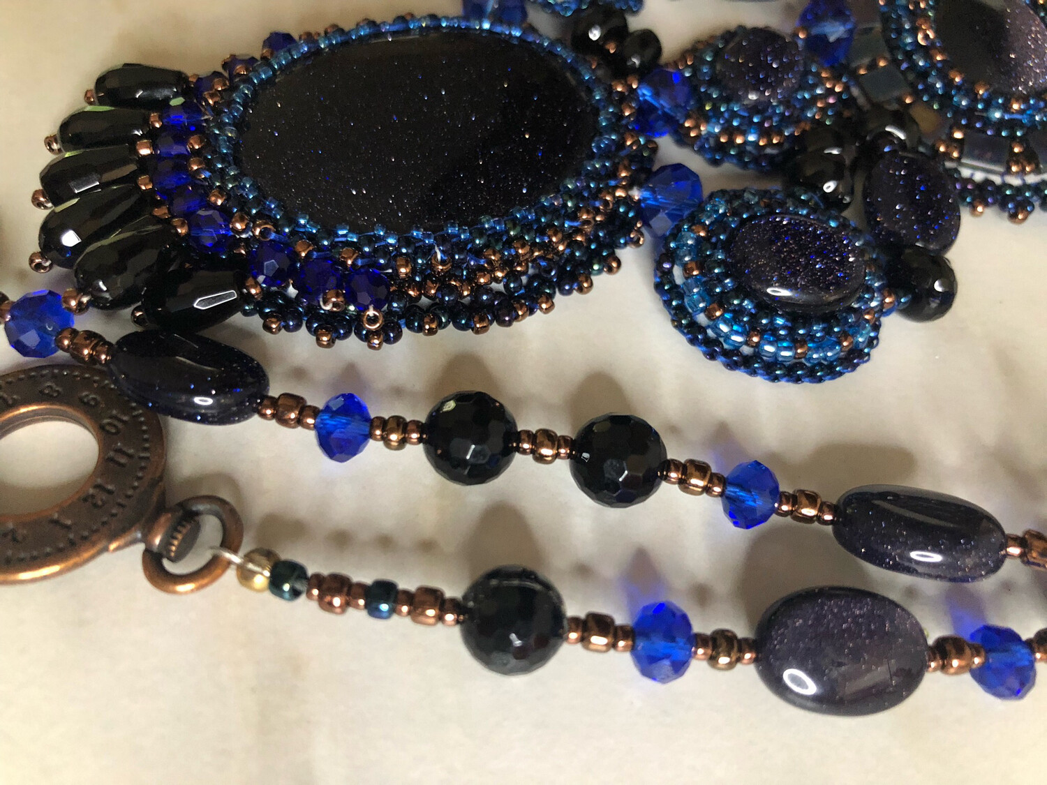 Blue Sand Stone Bead Embroidery Necklace