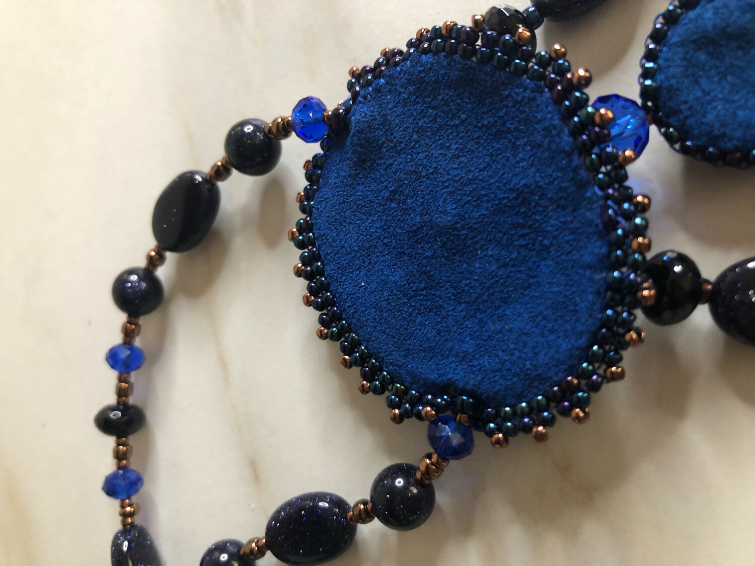 Blue Sand Stone Bead Embroidery Necklace