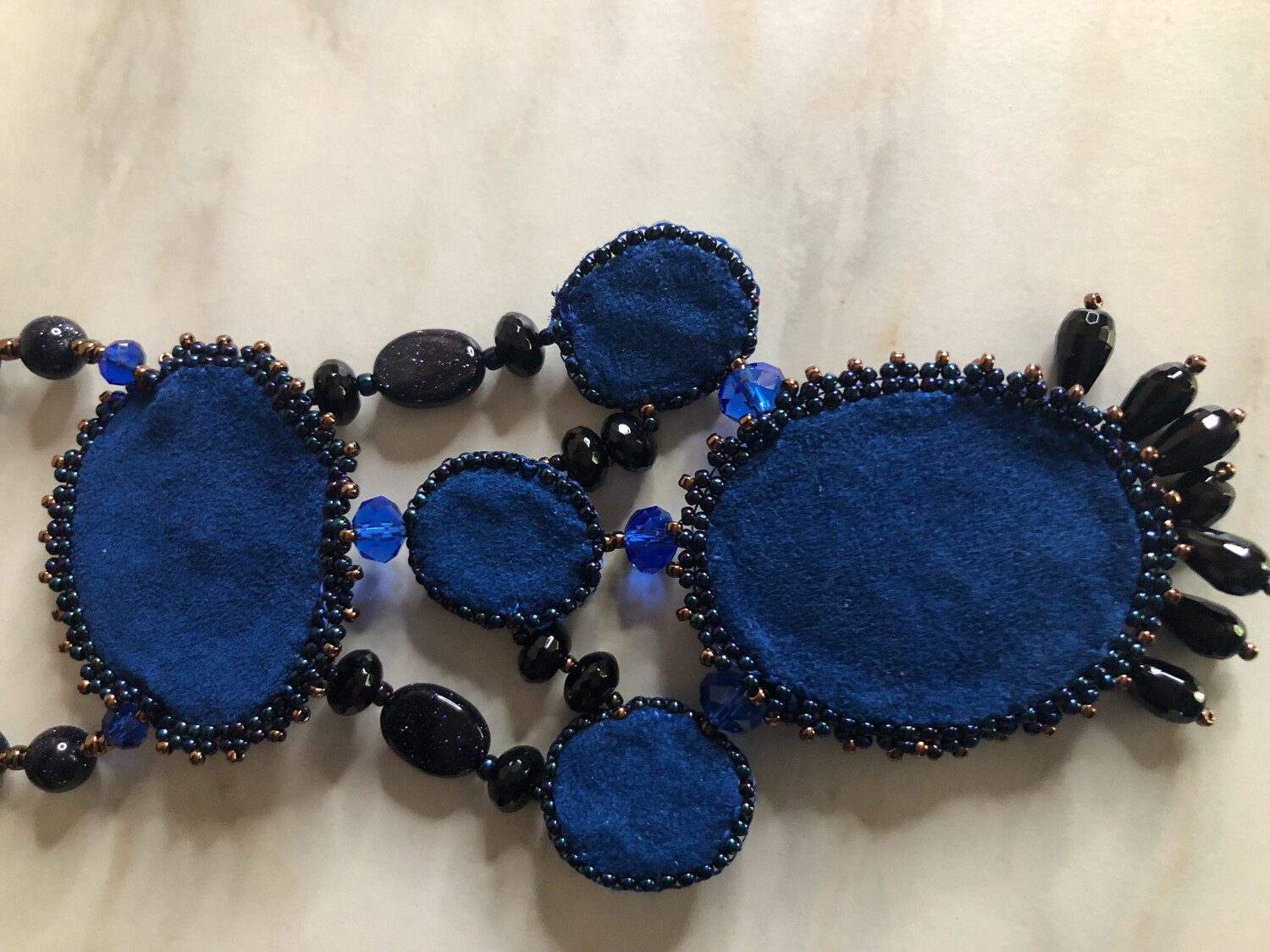 Blue Sand Stone Bead Embroidery Necklace